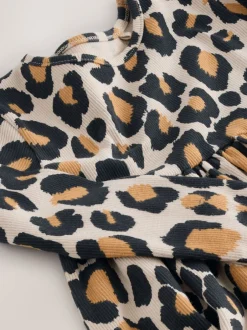 Jurken|Jurken|Next Dierenprint - Geribbelde jurk met lange mouwen (3mnd-7jr)