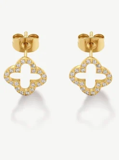 Sieraden*D.Louise Waterproof Pave Clover Studs Earrings