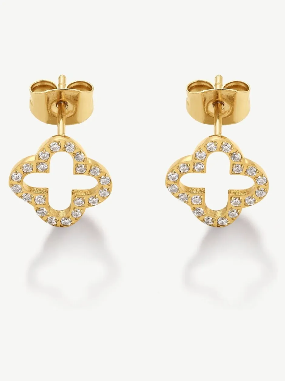 Sieraden*D.Louise Waterproof Pave Clover Studs Earrings
