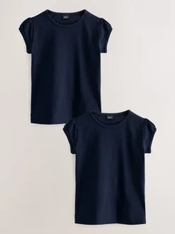 Schoolkleding|T-Shirts|Next Donkerblauw - 2 -pack T-shirts met pofmouwen (3-16jaar)