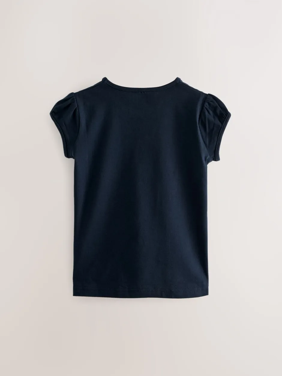 Schoolkleding|T-Shirts|Next Donkerblauw - 2 -pack T-shirts met pofmouwen (3-16jaar)