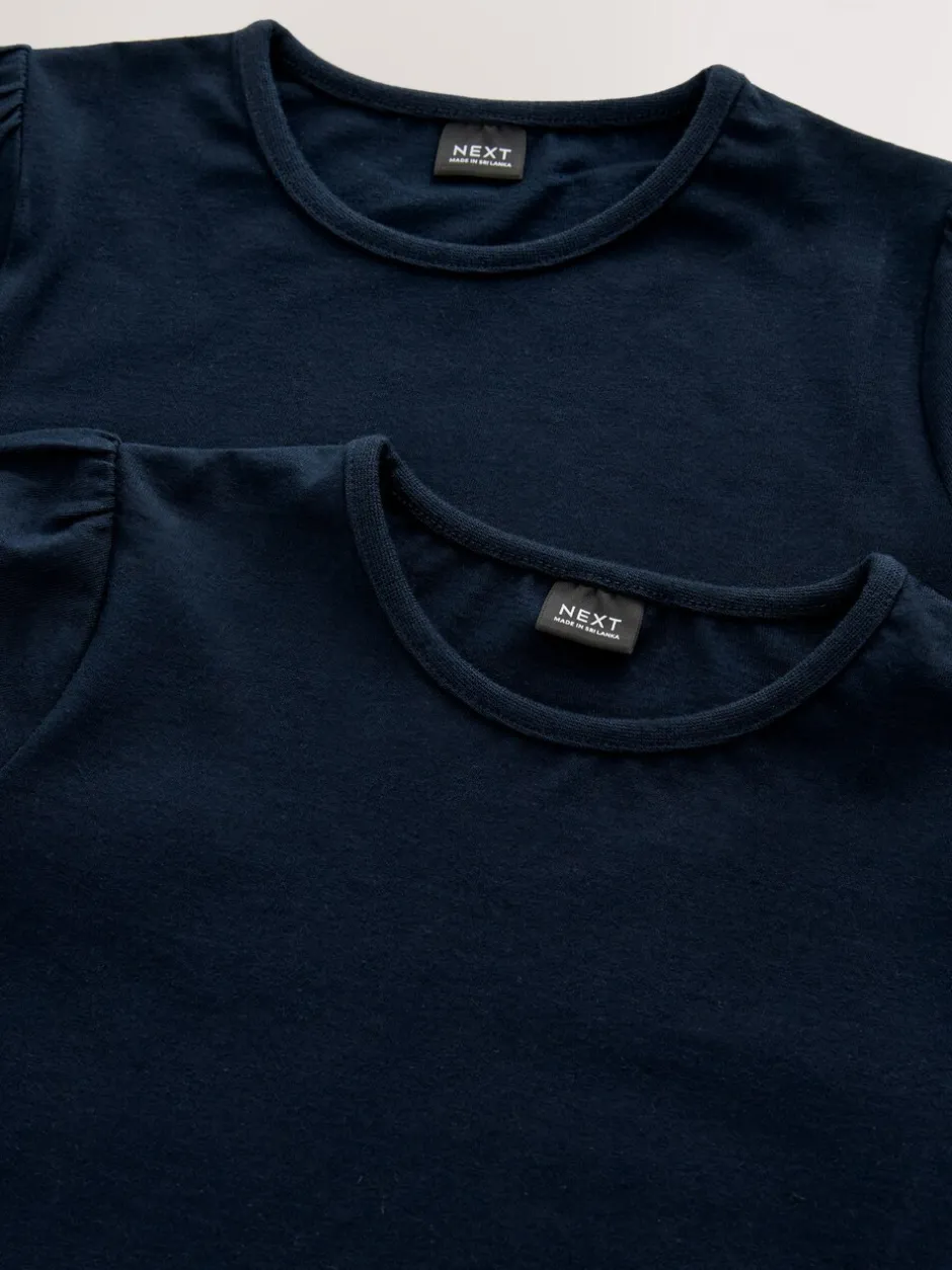 Schoolkleding|T-Shirts|Next Donkerblauw - 2 -pack T-shirts met pofmouwen (3-16jaar)