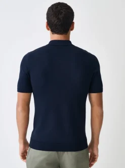 Gebreide Kleding|Poloshirts|Next - Aansluitend - Gebreid poloshirt met hoog katoengehalte en korte mouwen Donkerblauw