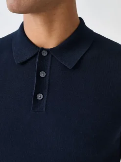 Gebreide Kleding|Poloshirts|Next - Aansluitend - Gebreid poloshirt met hoog katoengehalte en korte mouwen Donkerblauw