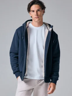 Jassen En Jacks|Sweaters En Hoody´S|Next - Borg hoodie met fleecevoering en volledige ritssluiting Donkerblauw
