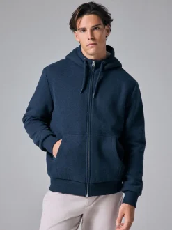 Jassen En Jacks|Sweaters En Hoody´S|Next - Borg hoodie met fleecevoering en volledige ritssluiting Donkerblauw