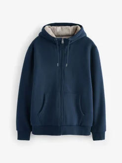 Jassen En Jacks|Sweaters En Hoody´S|Next - Borg hoodie met fleecevoering en volledige ritssluiting Donkerblauw