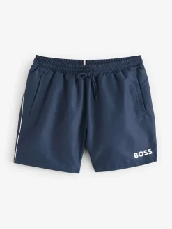 Badkleding|BOSS Donkerblauw - Starfish sneldrogende zwembroek