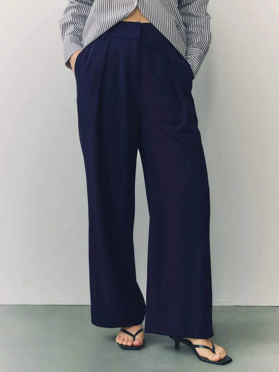 Broeken*Next - Broek met wijde pijpen en elastiek in de achterkant Donkerblauw