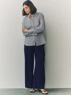 Broeken*Next - Broek met wijde pijpen en elastiek in de achterkant Donkerblauw