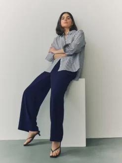 Broeken*Next - Broek met wijde pijpen en elastiek in de achterkant Donkerblauw