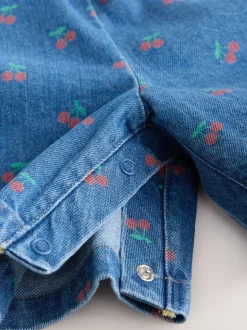 Jumpsuits En Playsuits*Next Donkerblauw - Cherry Printed Denim Playsuit and T-Shirt (3mths-7yrs)
