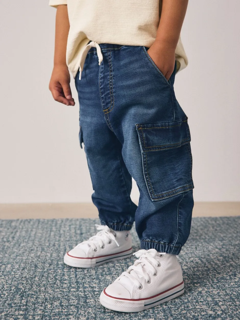 Jeans En Joggingbroeken|Jeans*Next - Comfortabele wijde cargojeans met stretch (3mnd-7jr) Donkerblauw