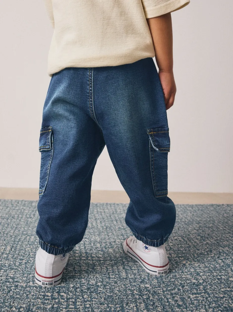 Jeans En Joggingbroeken|Jeans*Next - Comfortabele wijde cargojeans met stretch (3mnd-7jr) Donkerblauw