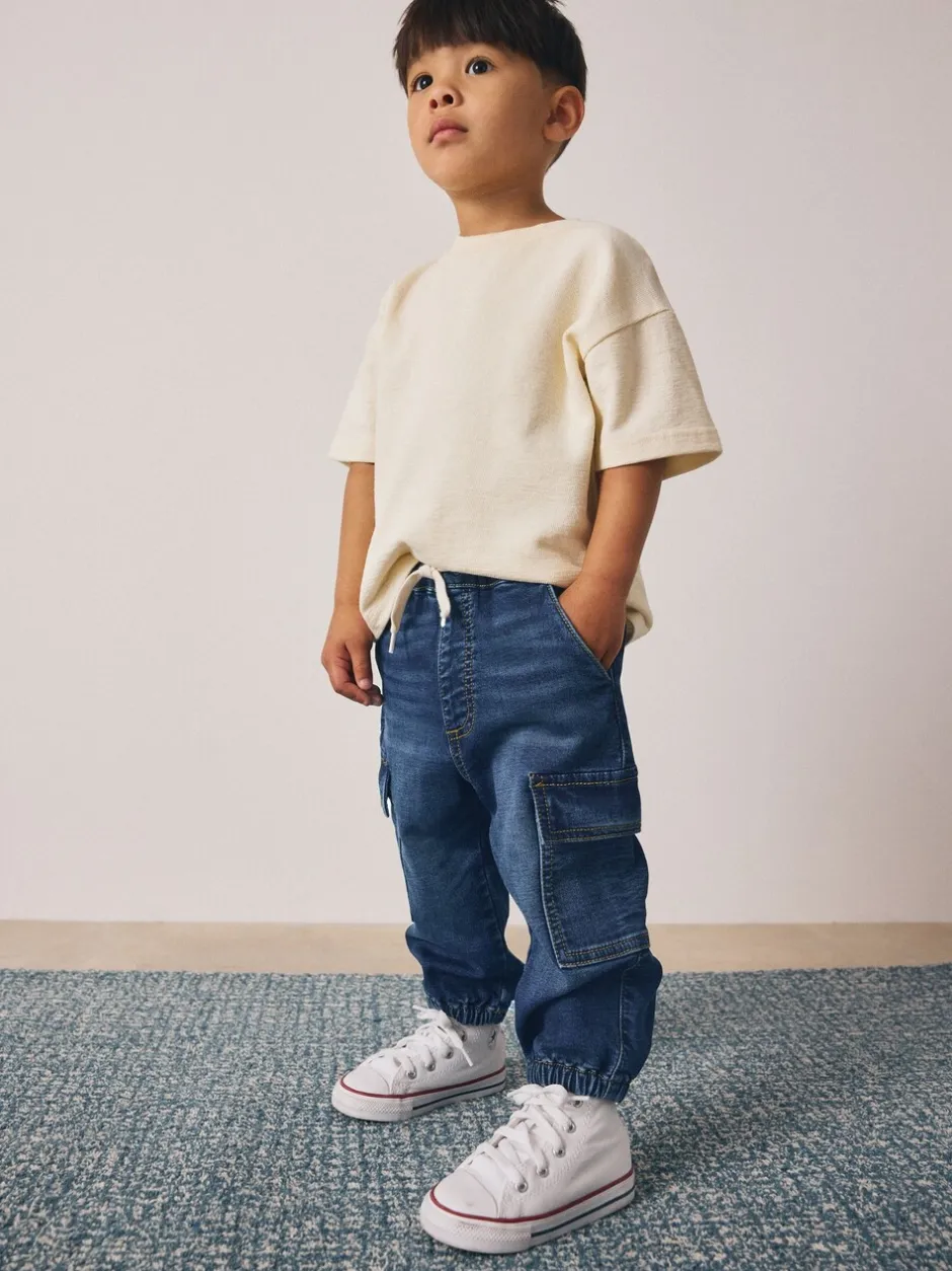 Jeans En Joggingbroeken|Jeans*Next - Comfortabele wijde cargojeans met stretch (3mnd-7jr) Donkerblauw