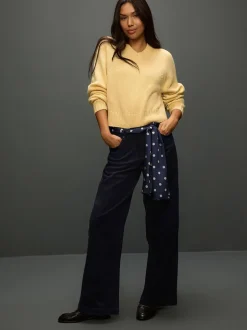 Broeken|Next - Cord Wide Leg Trousers With Scarf Donkerblauw