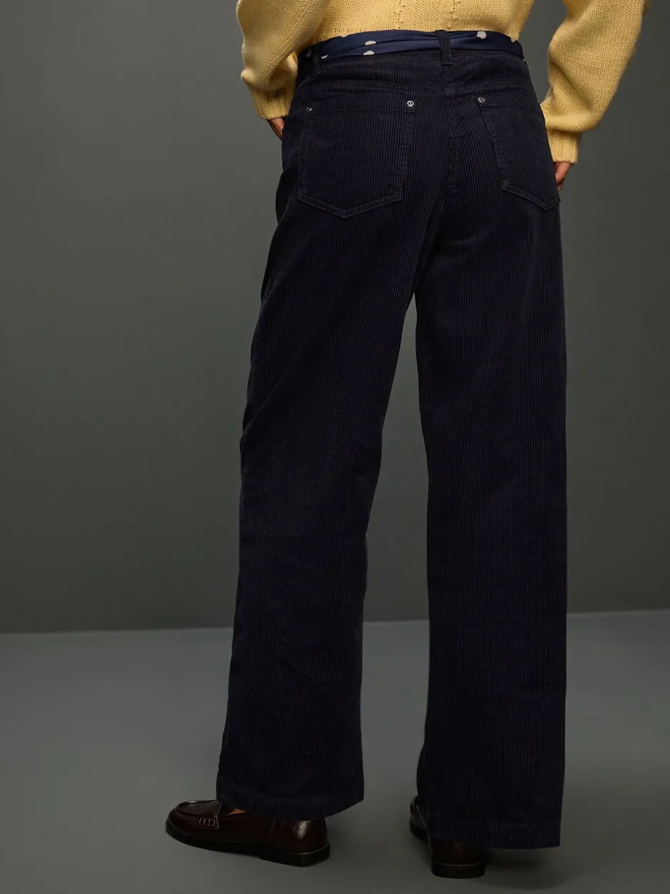 Broeken|Next - Cord Wide Leg Trousers With Scarf Donkerblauw