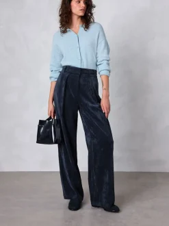 Broeken|Next - Corduroy broek met wijde pijpen Donkerblauw
