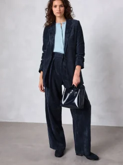 Broeken|Next - Corduroy broek met wijde pijpen Donkerblauw