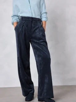 Broeken|Next - Corduroy broek met wijde pijpen Donkerblauw