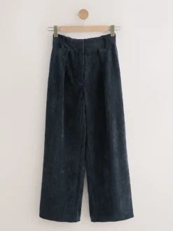 Broeken|Next - Corduroy broek met wijde pijpen Donkerblauw