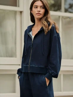 Hoody's En Sweatshirts*Next Donkerblauw - Denim Jersey Zip Through Hoodie