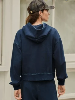 Hoody's En Sweatshirts*Next Donkerblauw - Denim Jersey Zip Through Hoodie