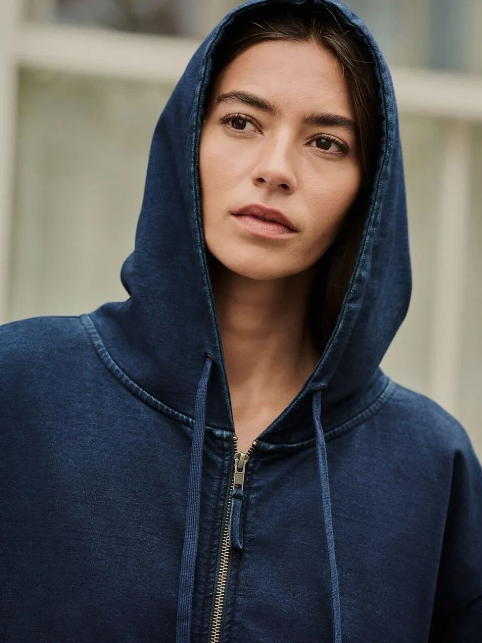 Hoody's En Sweatshirts*Next Donkerblauw - Denim Jersey Zip Through Hoodie
