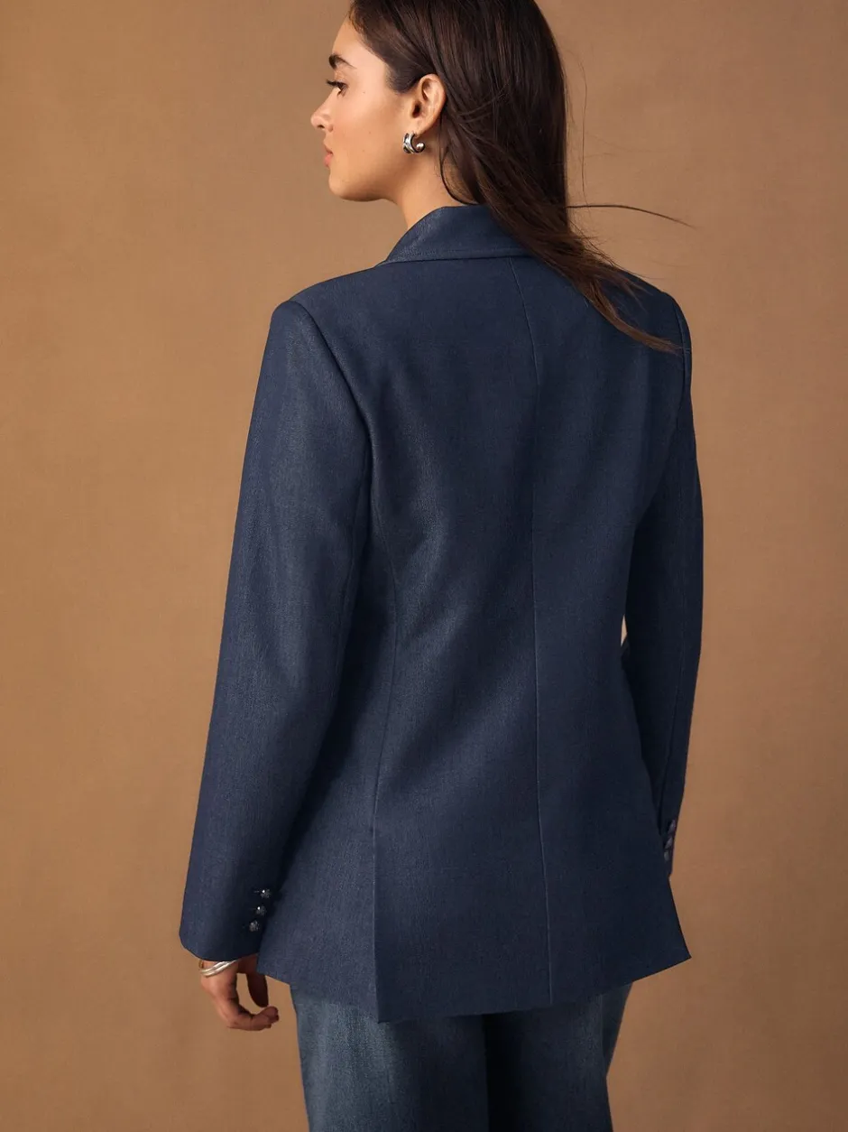 Kostuums En Werkkleding*Next Donkerblauw - Denim Military Fitted Single Breasted Blazer