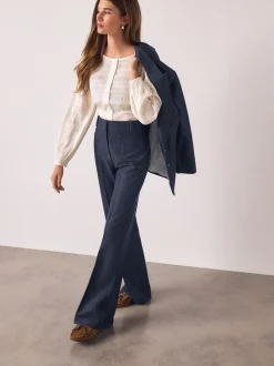 Kostuums En Werkkleding|Broeken|Next Donkerblauw - Denim Military Slim Flare Trousers