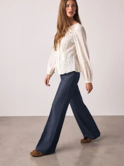 Kostuums En Werkkleding|Broeken|Next Donkerblauw - Denim Military Slim Flare Trousers