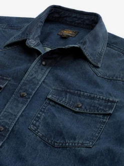 Shirts*Next - Denim Western 100% Cotton Long Sleeve Shirt Donkerblauw