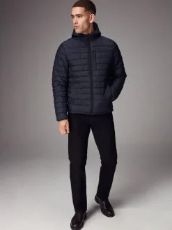 Jassen En Jacks*Next - Douchebestendige lichtgewicht pufferjas met capuchon Donkerblauw