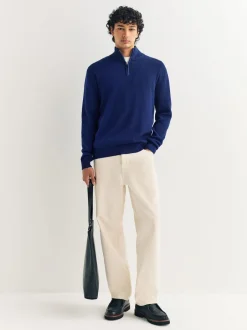 Gebreide Kleding*Next Donkerblauw - Effen - Regular fit 100% katoenen premium trui met korte rits
