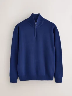Gebreide Kleding*Next Donkerblauw - Effen - Regular fit 100% katoenen premium trui met korte rits