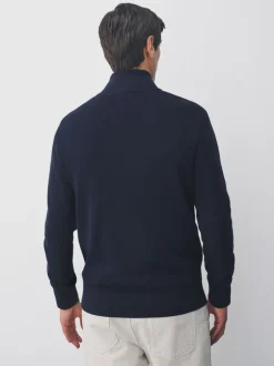 Gebreide Kleding*Next Donkerblauw - Effen - Regular fit 100% katoenen premium trui met korte rits