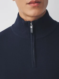 Gebreide Kleding*Next Donkerblauw - Effen - Regular fit 100% katoenen premium trui met korte rits