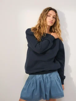 Loungewear|Hoody's En Sweatshirts|Next Donkerblauw - Essentials sweatshirt met relaxte pasvorm, lange snit en zakken