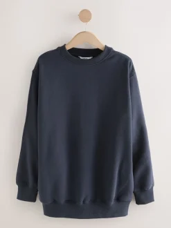 Loungewear|Hoody's En Sweatshirts|Next Donkerblauw - Essentials sweatshirt met relaxte pasvorm, lange snit en zakken