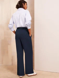 Kostuums En Werkkleding|Broeken|Friends Like These Donkerblauw - Premium broek met wijde pijpen en elastiek aan de achterkant