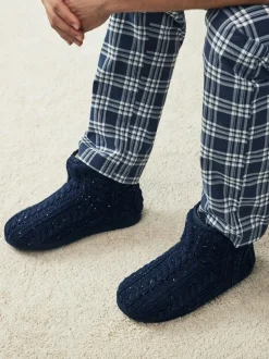 Pantoffels|Next - Gebreide laarspantoffels Donkerblauw