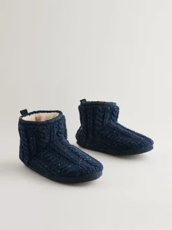 Pantoffels|Next - Gebreide laarspantoffels Donkerblauw