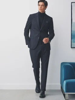 Blazers En Business-Jasjes|Pakken*Next Donkerblauw - Geruit kostuum met smalle pasvorm: colbert
