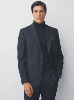 Blazers En Business-Jasjes|Pakken*Next Donkerblauw - Geruit kostuum met smalle pasvorm: colbert