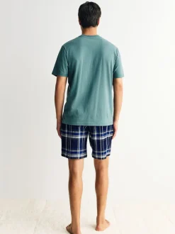Pyjama's*Next Donkerblauw - Geruite pyjama met korte mouwen