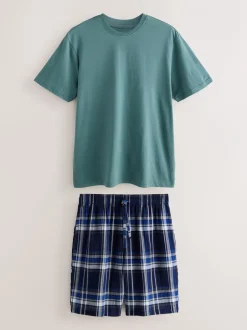 Pyjama's*Next Donkerblauw - Geruite pyjama met korte mouwen