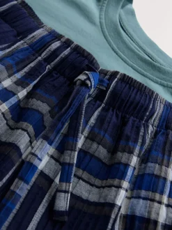 Pyjama's*Next Donkerblauw - Geruite pyjama met korte mouwen