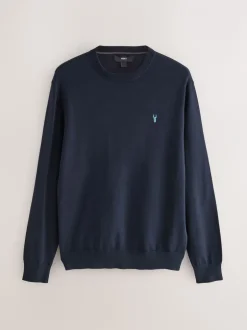 Gebreide Kleding*Next - Hertlogo - Regular Fit Cotton Rich Crew Neck Jumper Donkerblauw
