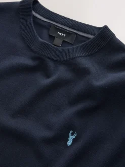 Gebreide Kleding*Next - Hertlogo - Regular Fit Cotton Rich Crew Neck Jumper Donkerblauw
