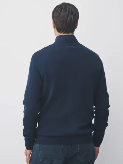 Gebreide Kleding|Next - Hertlogo - Regular fit 100% katoenen premium trui met korte rits Donkerblauw